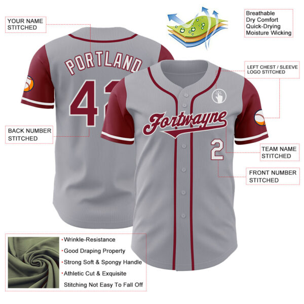 Custom Gray Crimson-White Authentic Two Tone Baseball Jersey