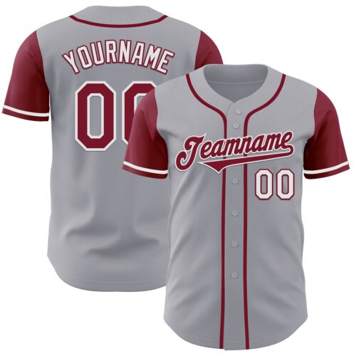 TwoTone0993 Custom Gray Crimson-White Authentic Two Tone Baseball Jersey