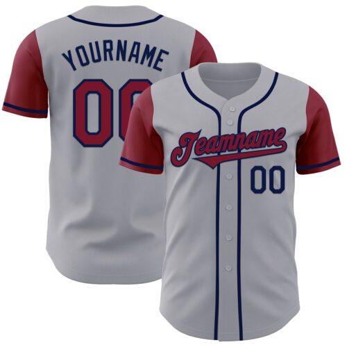 TwoTone0994 Custom Gray Crimson-Navy Authentic Two Tone Baseball Jersey
