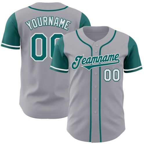 TwoTone0998 Custom Gray Teal-White Authentic Two Tone Baseball Jersey