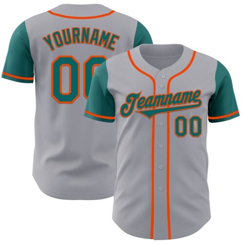 TwoTone0999 Custom Gray Teal-Orange Authentic Two Tone Baseball Jersey