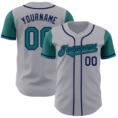 TwoTone1000 Custom Gray Teal-Navy Authentic Two Tone Baseball Jersey