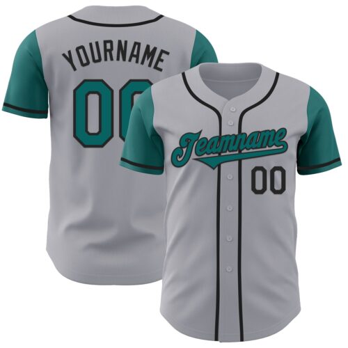 TwoTone1001 Custom Gray Teal-Black Authentic Two Tone Baseball Jersey