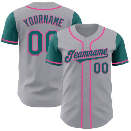 TwoTone1002 Custom Gray Teal-Pink Authentic Two Tone Baseball Jersey