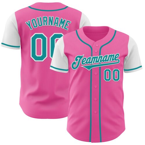 TwoTone1034 Custom Pink Teal-White Authentic Two Tone Baseball Jersey