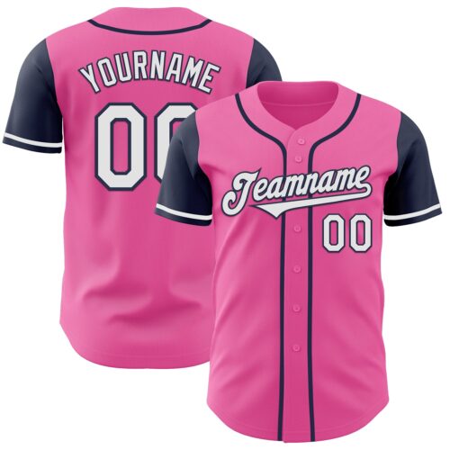 TwoTone1036 Custom Pink White-Navy Authentic Two Tone Baseball Jersey