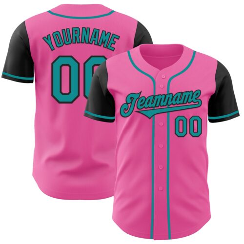 TwoTone1040 Custom Pink Teal-Black Authentic Two Tone Baseball Jersey
