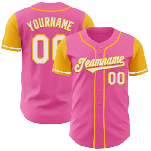 TwoTone1041 Custom Pink White-Gold Authentic Two Tone Baseball Jersey