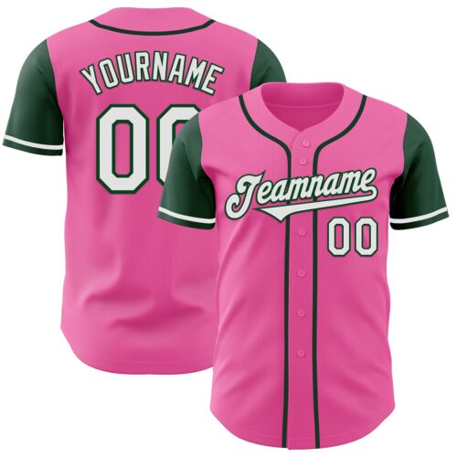 TwoTone1043 Custom Pink White-Green Authentic Two Tone Baseball Jersey