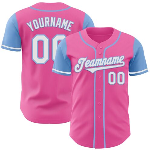TwoTone1044 Custom Pink White-Light Blue Authentic Two Tone Baseball Jersey