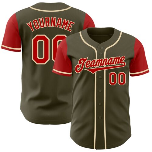 TwoTone1046 Custom Olive Red-Cream Authentic Two Tone Salute To Service Baseball Jersey