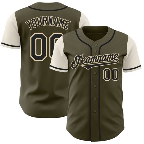 TwoTone1049 Custom Olive Black-Cream Authentic Two Tone Salute To Service Baseball Jersey