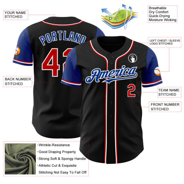 Custom Black Red Royal-White Authentic Two Tone Baseball Jersey