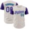 Custom Cream Purple Pinstripe White-Teal Authentic Two Tone Baseball Jersey