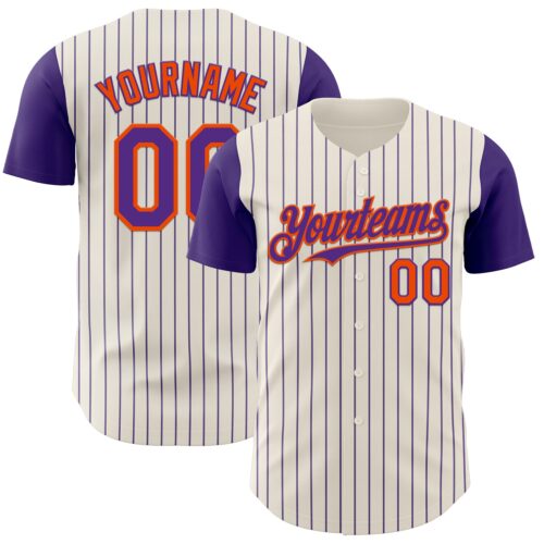 TwoTone1056 Custom Cream Purple Pinstripe Orange Authentic Two Tone Baseball Jersey