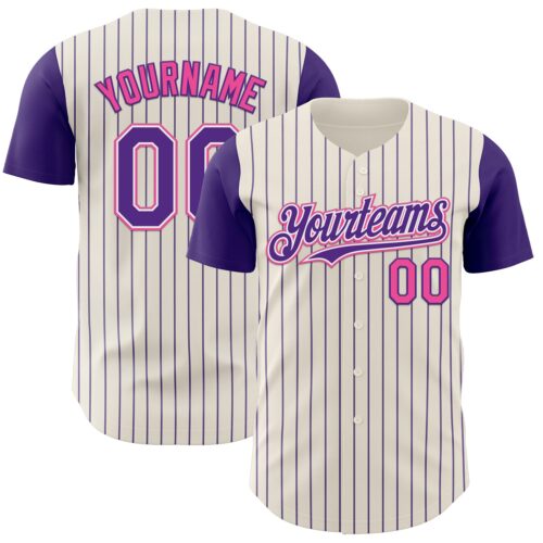 TwoTone1057 Custom Cream Purple Pinstripe White-Pink Authentic Two Tone Baseball Jersey
