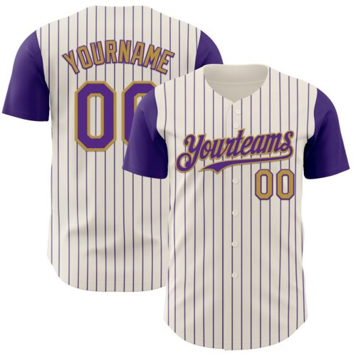 TwoTone1059 Custom Cream Purple Pinstripe Old Gold Authentic Two Tone Baseball Jersey