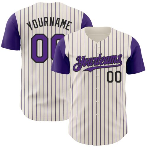 TwoTone1060 Custom Cream Purple Pinstripe Black Authentic Two Tone Baseball Jersey