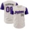 Custom Cream Purple Pinstripe Black Authentic Two Tone Baseball Jersey
