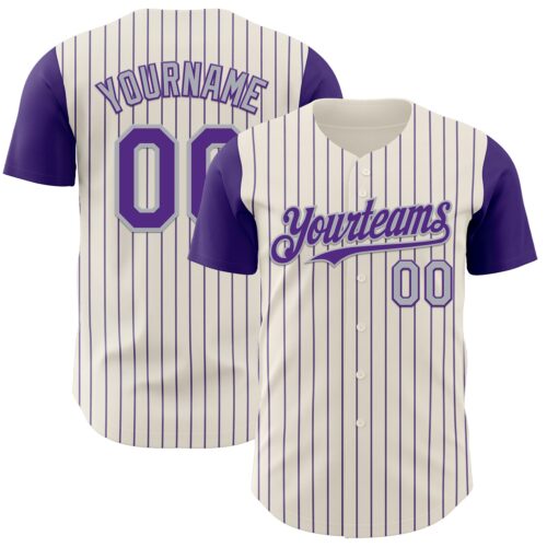 TwoTone1061 Custom Cream Purple Pinstripe Gray Authentic Two Tone Baseball Jersey