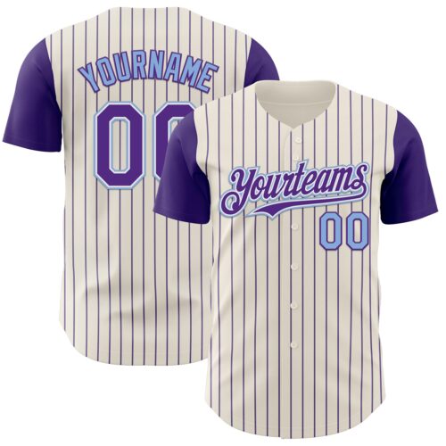 TwoTone1062 Custom Cream Purple Pinstripe White-Light Blue Authentic Two Tone Baseball Jersey
