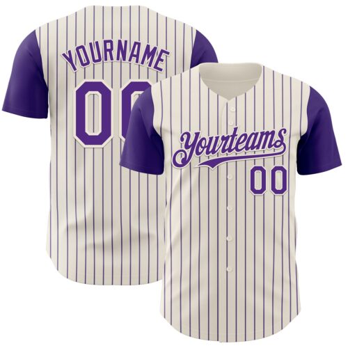 TwoTone1065 Custom Cream Purple Pinstripe Purple Authentic Two Tone Baseball Jersey