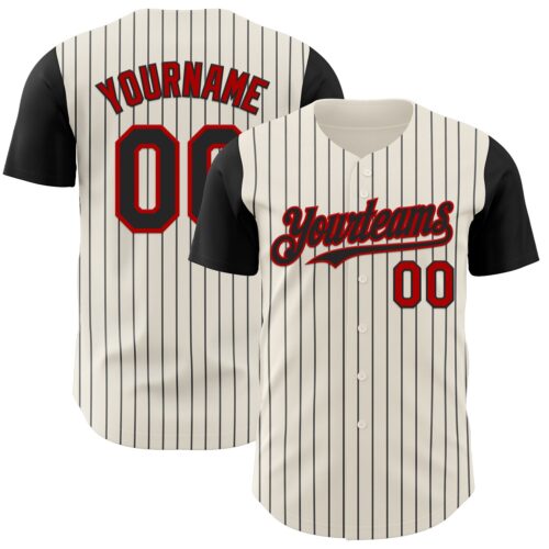 TwoTone1067 Custom Cream Black Pinstripe Red Authentic Two Tone Baseball Jersey