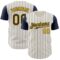 Custom Cream Navy Pinstripe Gold Authentic Two Tone Baseball Jersey