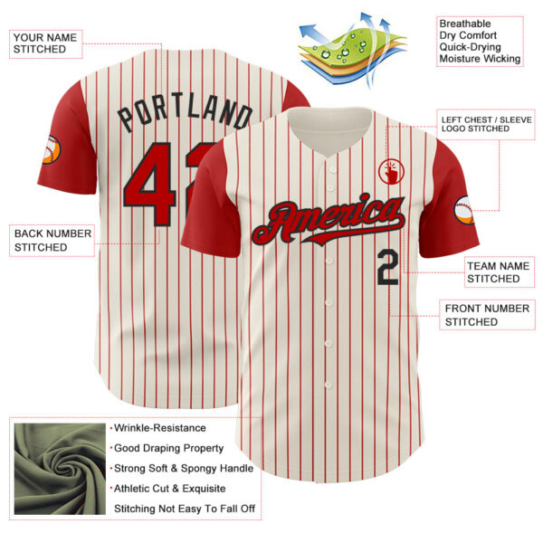 Custom Cream Red Pinstripe Black Authentic Two Tone Baseball Jersey
