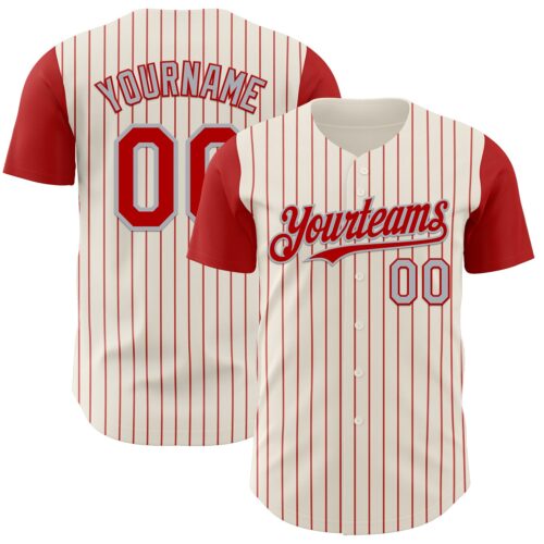 TwoTone1102 Custom Cream Red Pinstripe Gray Authentic Two Tone Baseball Jersey
