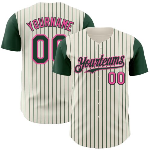 TwoTone1108 Custom Cream Green Pinstripe Pink Authentic Two Tone Baseball Jersey