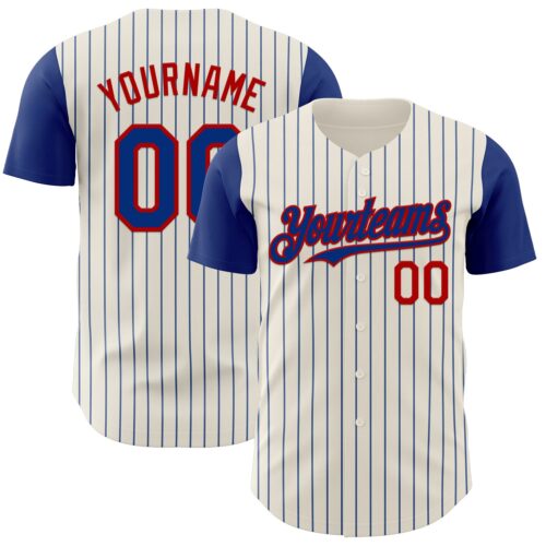 TwoTone1110 Custom Cream Royal Pinstripe Red Authentic Two Tone Baseball Jersey