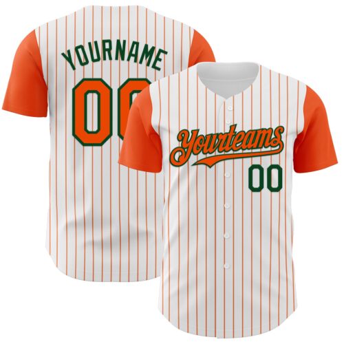 TwoTone1122 Custom White Orange Pinstripe Green Authentic Two Tone Baseball Jersey