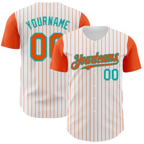 TwoTone1124 Custom White Orange Pinstripe Aqua Authentic Two Tone Baseball Jersey