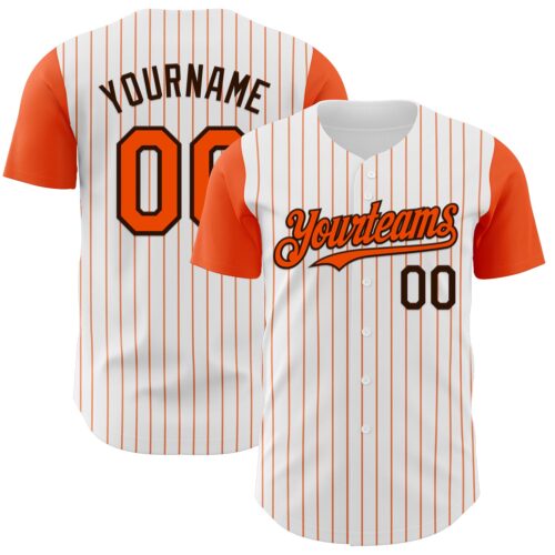 TwoTone1125 Custom White Orange Pinstripe Brown Authentic Two Tone Baseball Jersey
