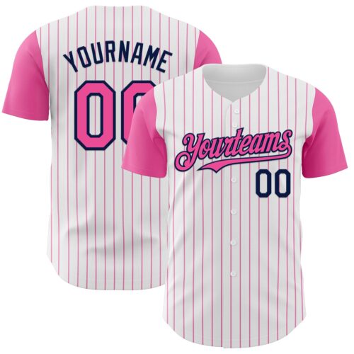 TwoTone1127 Custom White Pink Pinstripe Navy Authentic Two Tone Baseball Jersey