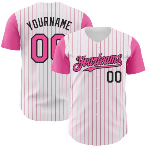 TwoTone1128 Custom White Pink Pinstripe Black Authentic Two Tone Baseball Jersey
