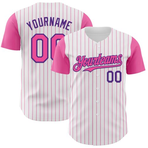 TwoTone1129 Custom White Pink Pinstripe Purple Authentic Two Tone Baseball Jersey