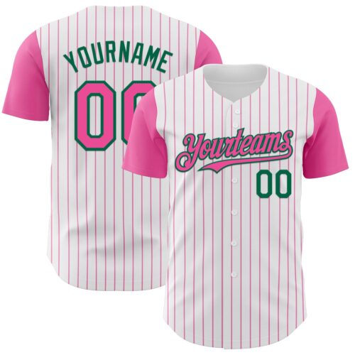 TwoTone1130 Custom White Pink Pinstripe Kelly Green Authentic Two Tone Baseball Jersey