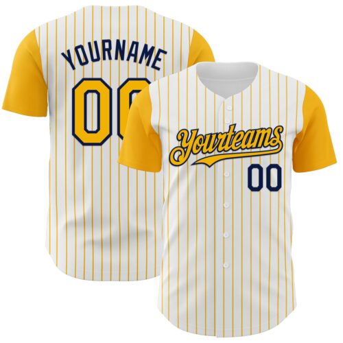 TwoTone1135 Custom White Gold Pinstripe Navy Authentic Two Tone Baseball Jersey