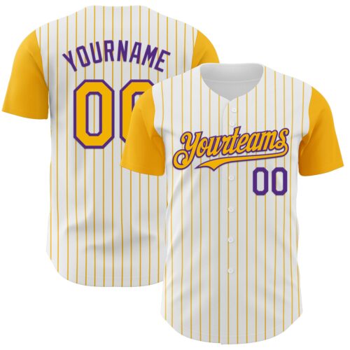 TwoTone1137 Custom White Gold Pinstripe Purple Authentic Two Tone Baseball Jersey