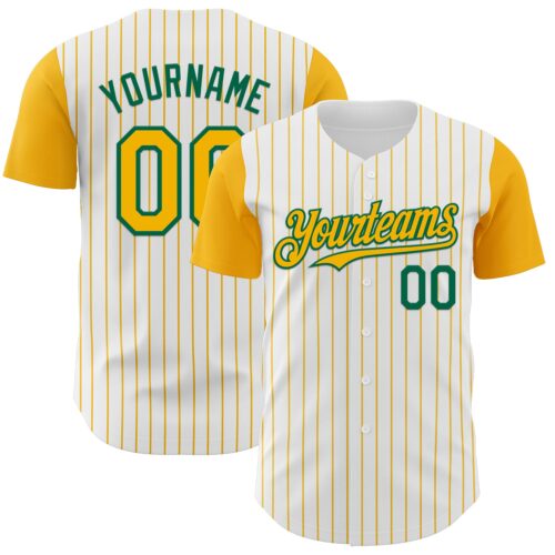 TwoTone1138 Custom White Gold Pinstripe Kelly Green Authentic Two Tone Baseball Jersey
