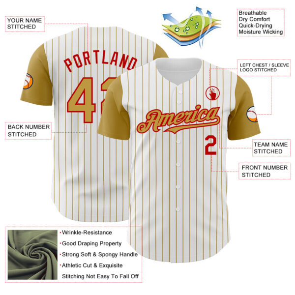 Custom White Old Gold Pinstripe Red Authentic Two Tone Baseball Jersey