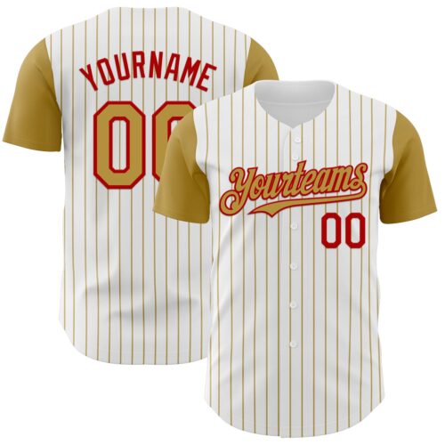TwoTone1141 Custom White Old Gold Pinstripe Red Authentic Two Tone Baseball Jersey