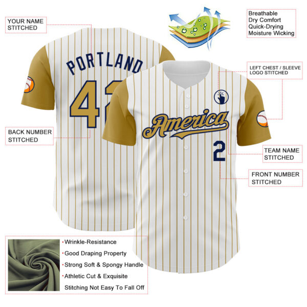 Custom White Old Gold Pinstripe Navy Authentic Two Tone Baseball Jersey