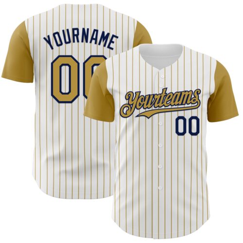 TwoTone1143 Custom White Old Gold Pinstripe Navy Authentic Two Tone Baseball Jersey