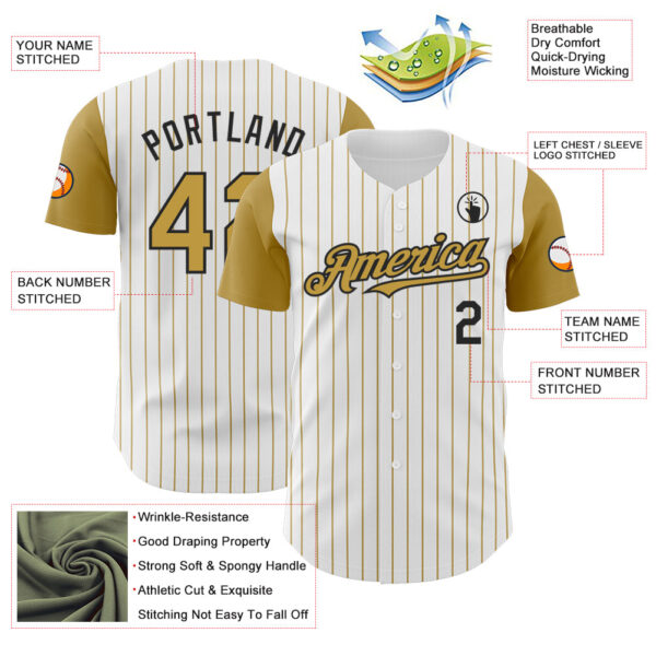 Custom White Old Gold Pinstripe Black Authentic Two Tone Baseball Jersey