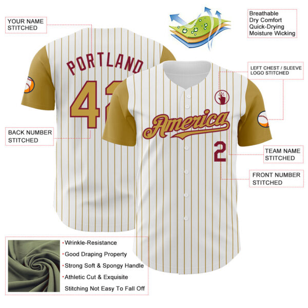 Custom White Old Gold Pinstripe Crimson Authentic Two Tone Baseball Jersey