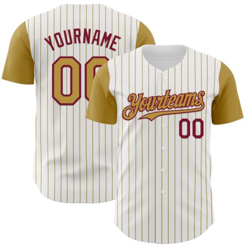 TwoTone1147 Custom White Old Gold Pinstripe Crimson Authentic Two Tone Baseball Jersey