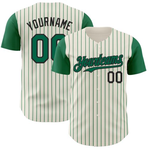 TwoTone1153 Custom Cream Kelly Green Pinstripe Black Authentic Two Tone Baseball Jersey